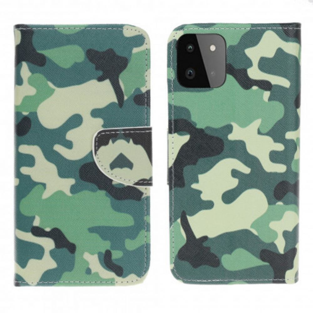 Leren Hoesje voor Samsung Galaxy A22 5G Militaire Camouflage