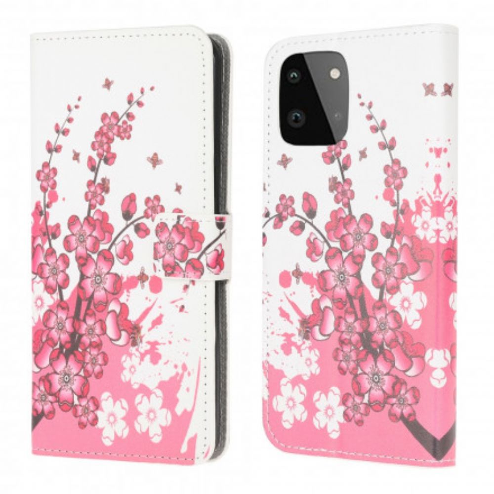 Leren Hoesje voor Samsung Galaxy A22 5G Tropische Bloemen