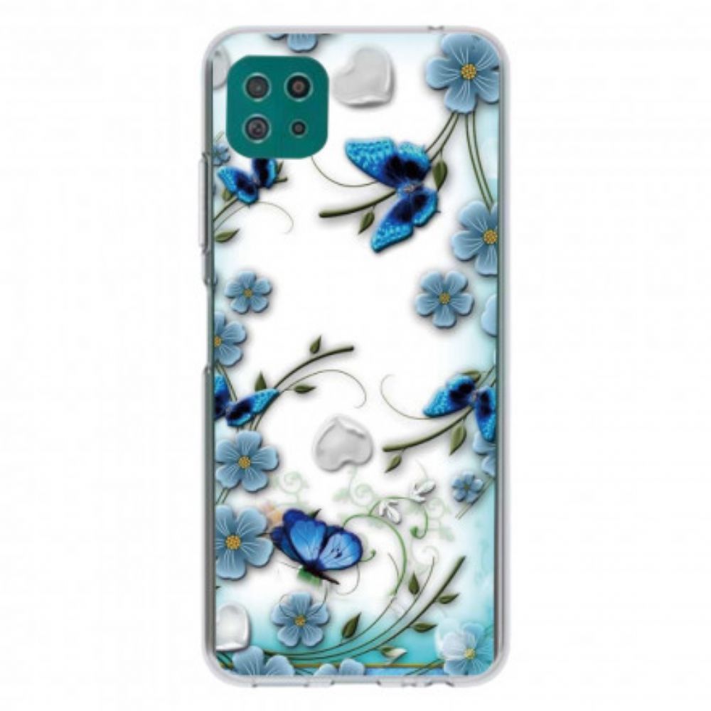 Telefoonhoesje voor Samsung Galaxy A22 5G Transparante Retro Vlinders En Bloemen