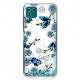 Telefoonhoesje voor Samsung Galaxy A22 5G Transparante Retro Vlinders En Bloemen