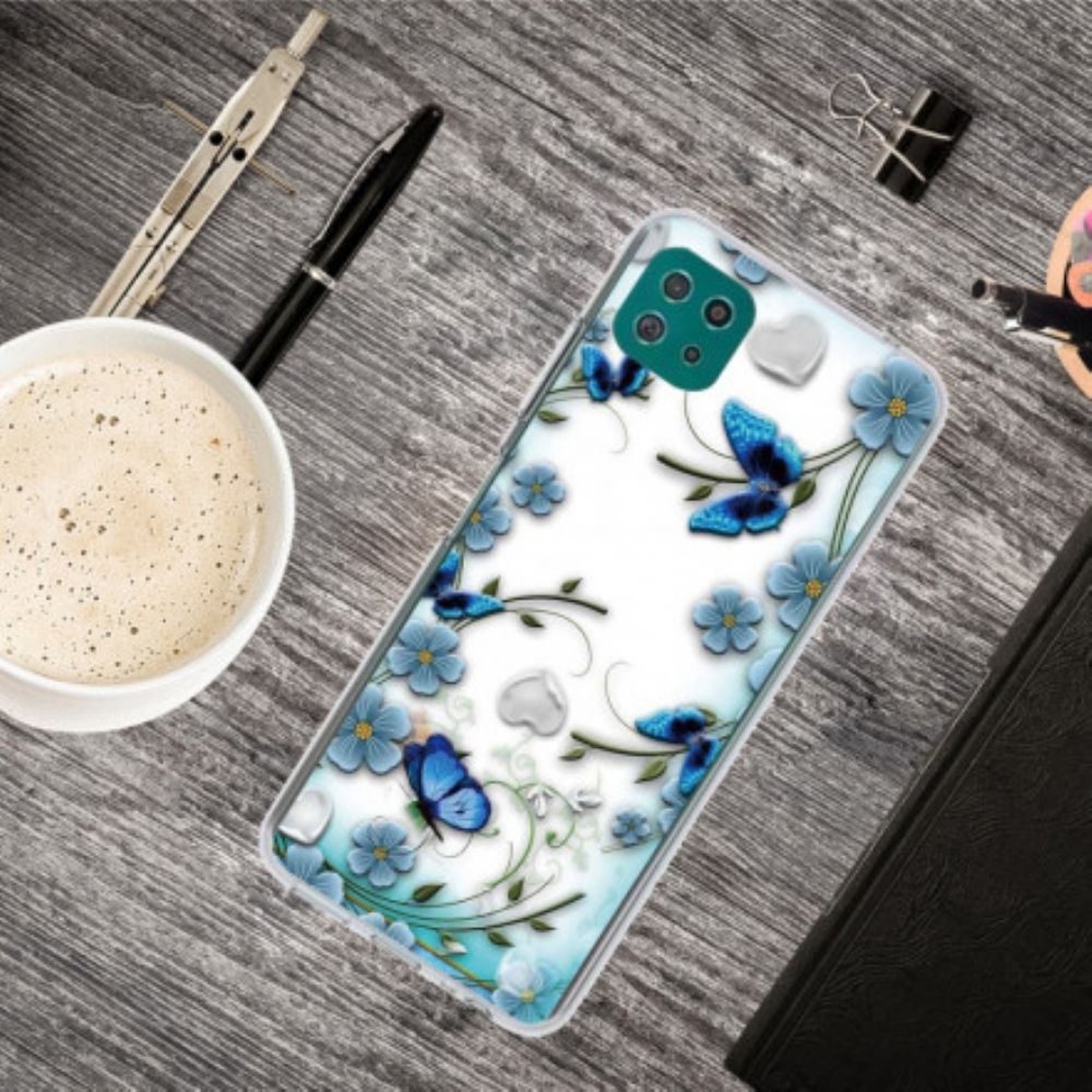 Telefoonhoesje voor Samsung Galaxy A22 5G Transparante Retro Vlinders En Bloemen