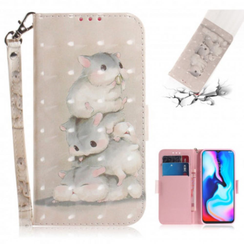 Flip Case voor Moto G9 Play Met Ketting Thong Hamsters