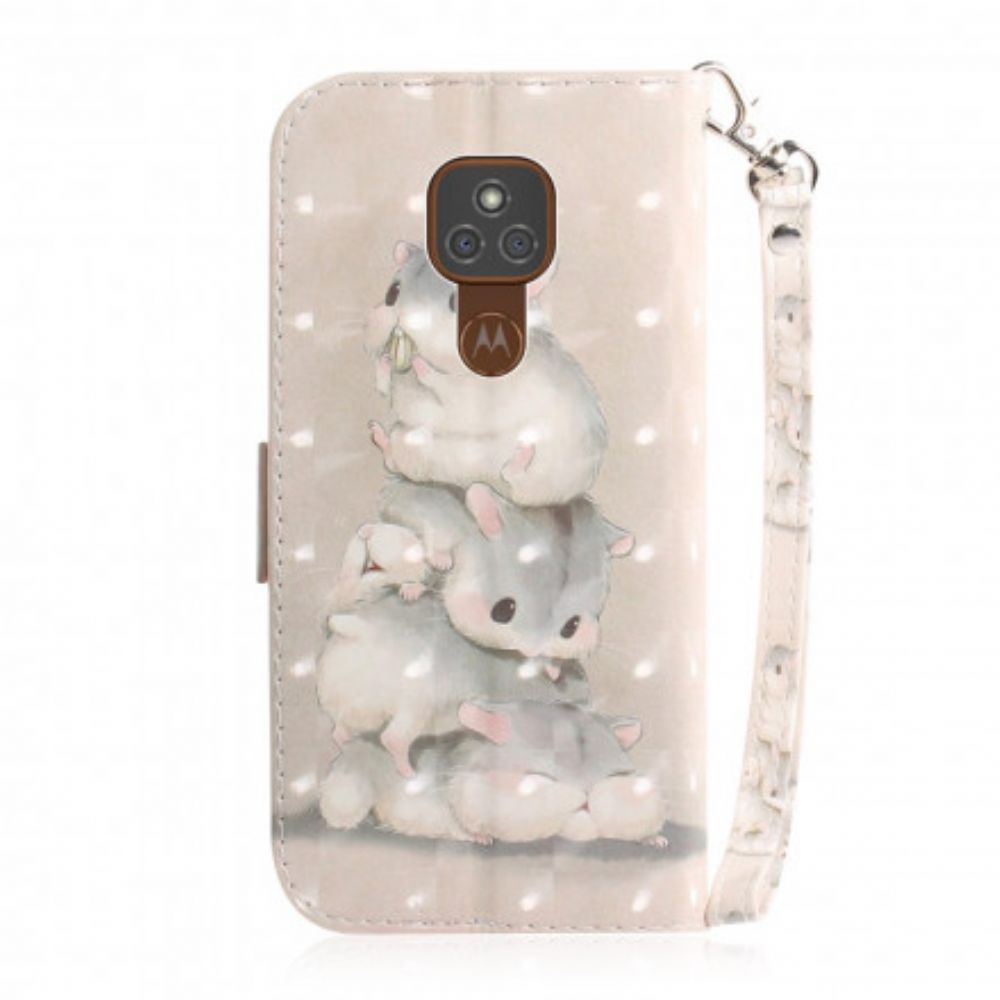 Flip Case voor Moto G9 Play Met Ketting Thong Hamsters