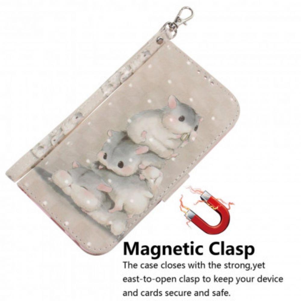 Flip Case voor Moto G9 Play Met Ketting Thong Hamsters