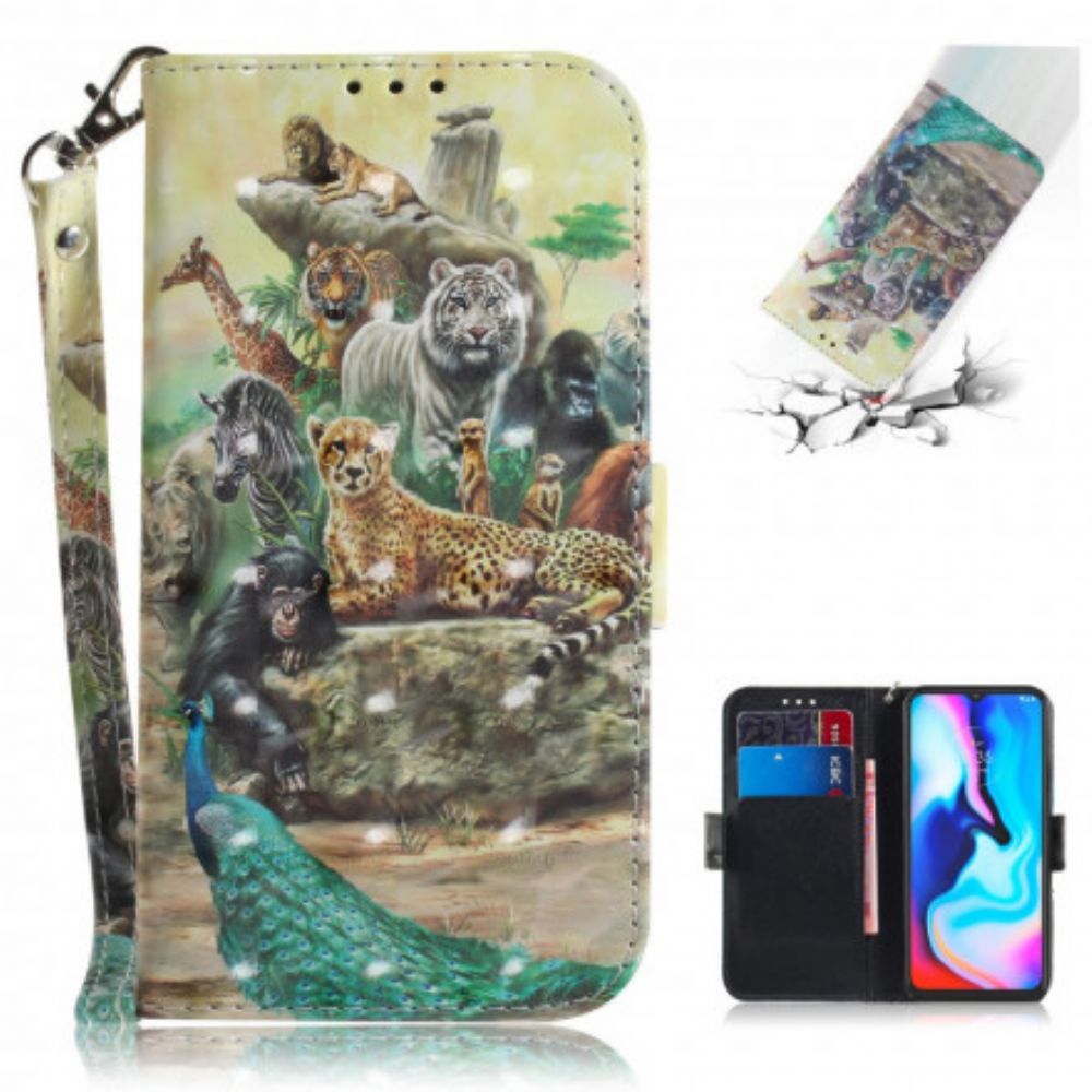 Flip Case voor Moto G9 Play Met Ketting Thong Safari Dieren