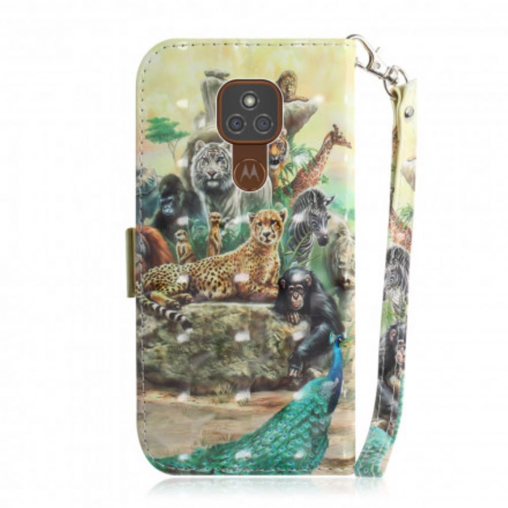 Flip Case voor Moto G9 Play Met Ketting Thong Safari Dieren