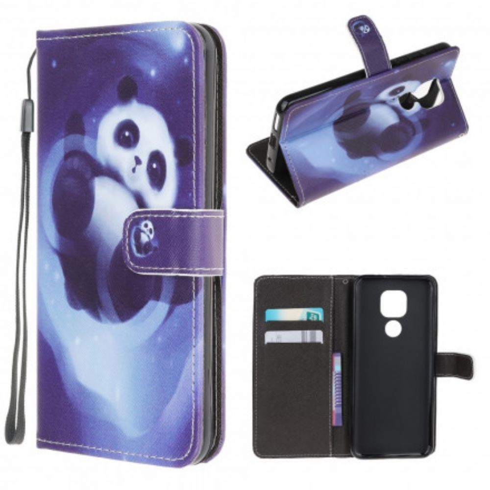 Flip Case voor Moto G9 Play Met Ketting Thong Space Panda