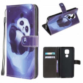 Flip Case voor Moto G9 Play Met Ketting Thong Space Panda