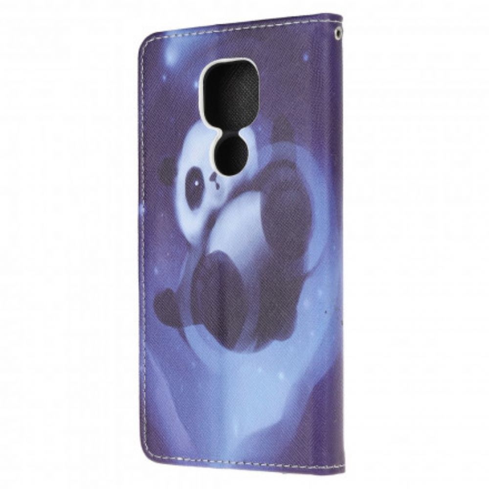 Flip Case voor Moto G9 Play Met Ketting Thong Space Panda