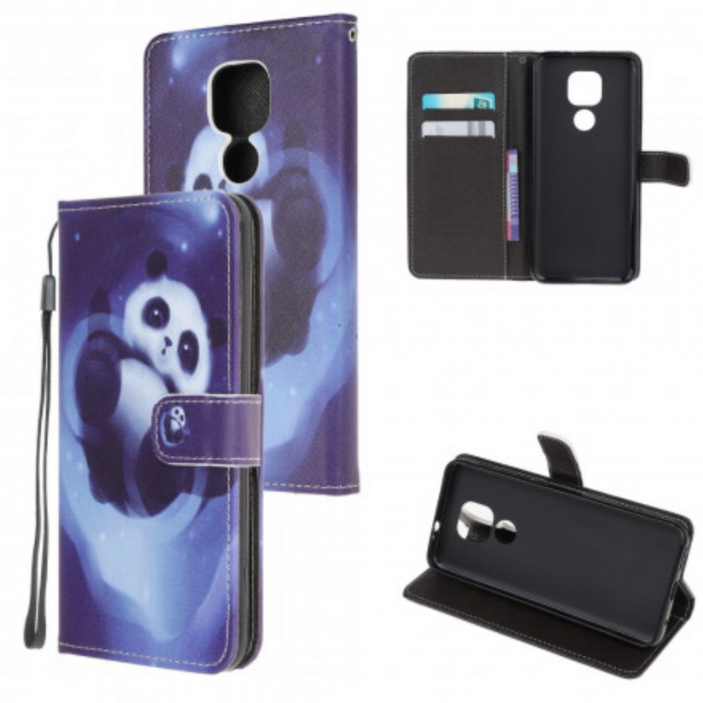 Flip Case voor Moto G9 Play Met Ketting Thong Space Panda