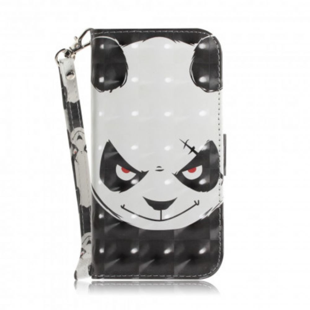 Folio-hoesje voor Moto G9 Play Met Ketting Boze Panda Met Riem