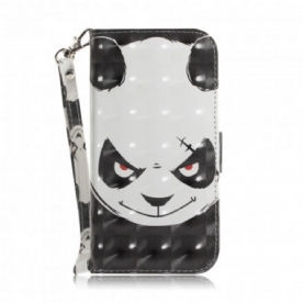 Folio-hoesje voor Moto G9 Play Met Ketting Boze Panda Met Riem