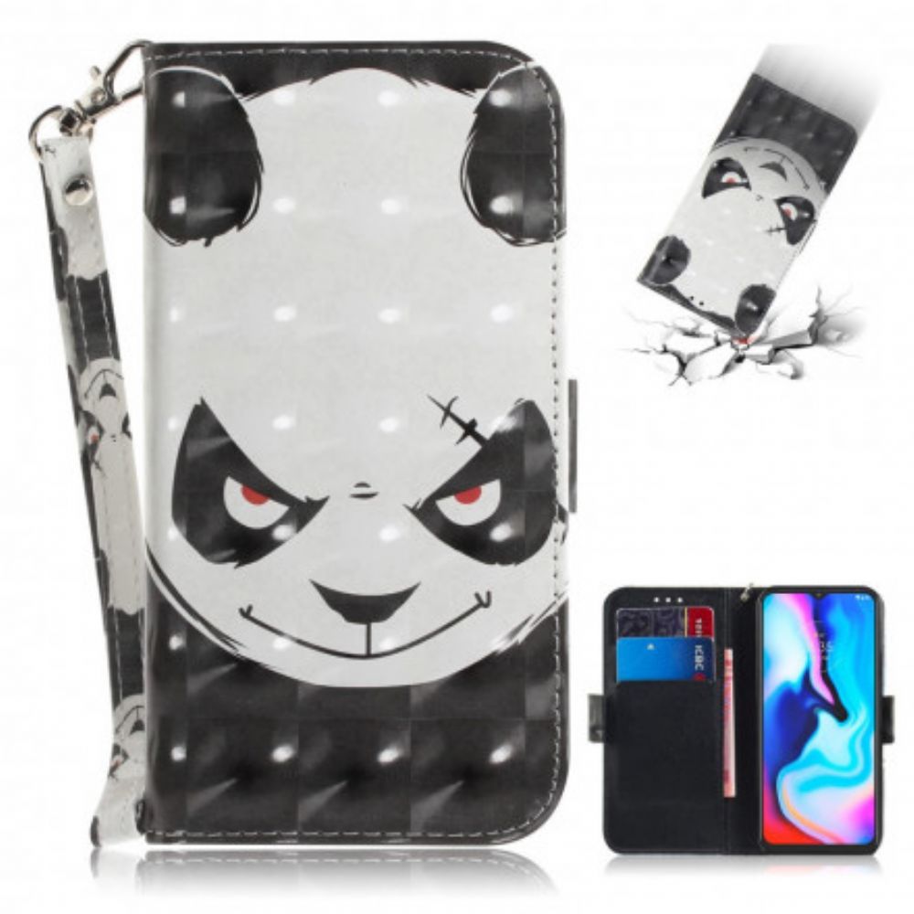 Folio-hoesje voor Moto G9 Play Met Ketting Boze Panda Met Riem