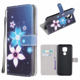 Folio-hoesje voor Moto G9 Play Met Ketting Maanband Bloemen