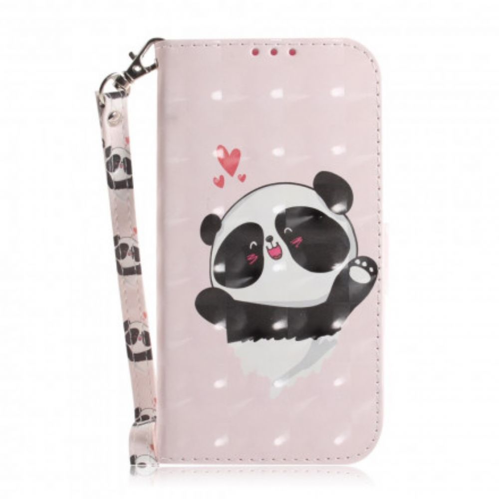 Folio-hoesje voor Moto G9 Play Met Ketting Panda Liefdesriem