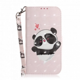 Folio-hoesje voor Moto G9 Play Met Ketting Panda Liefdesriem