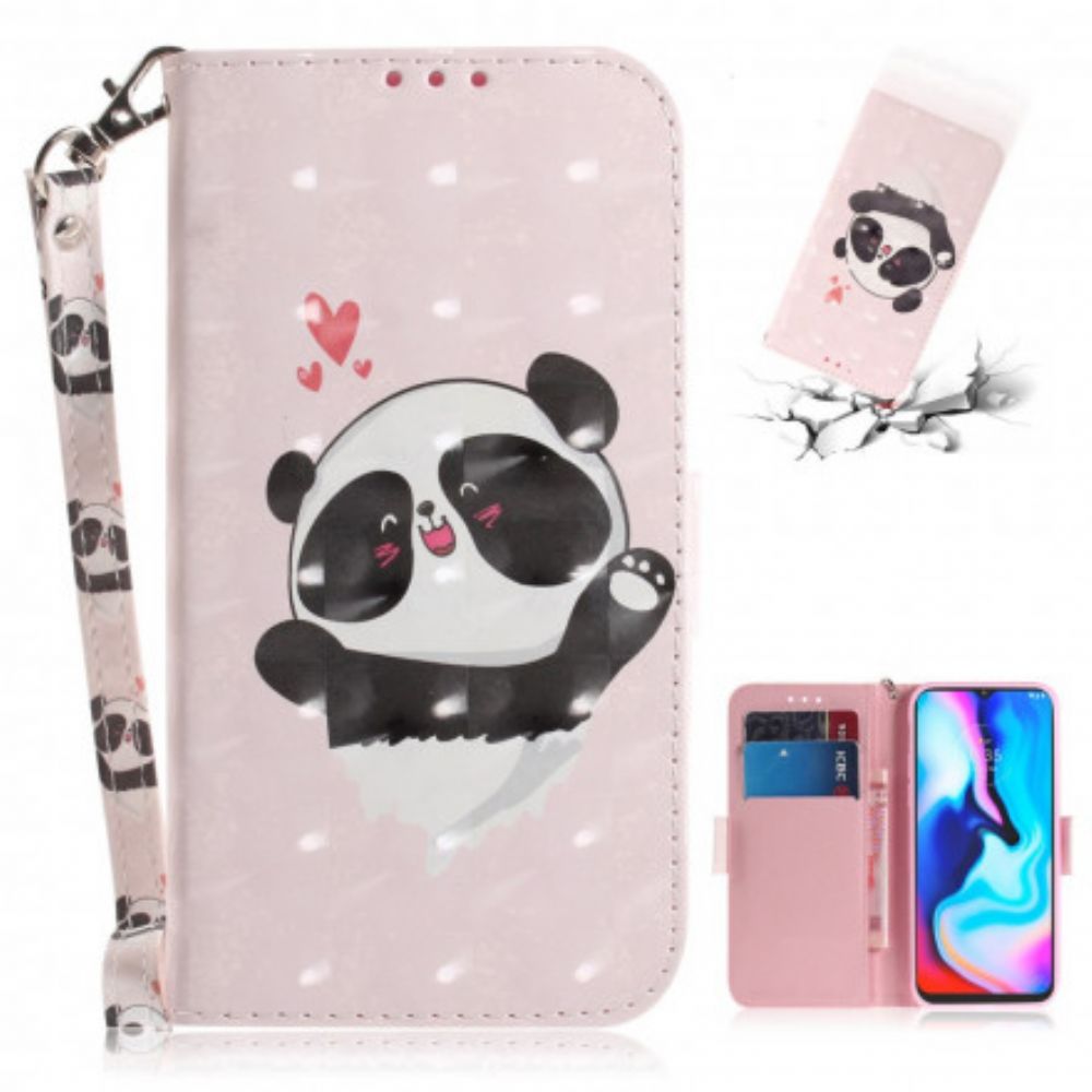 Folio-hoesje voor Moto G9 Play Met Ketting Panda Liefdesriem