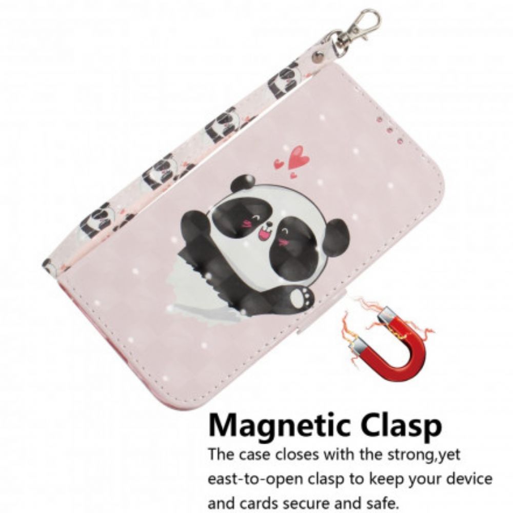 Folio-hoesje voor Moto G9 Play Met Ketting Panda Liefdesriem