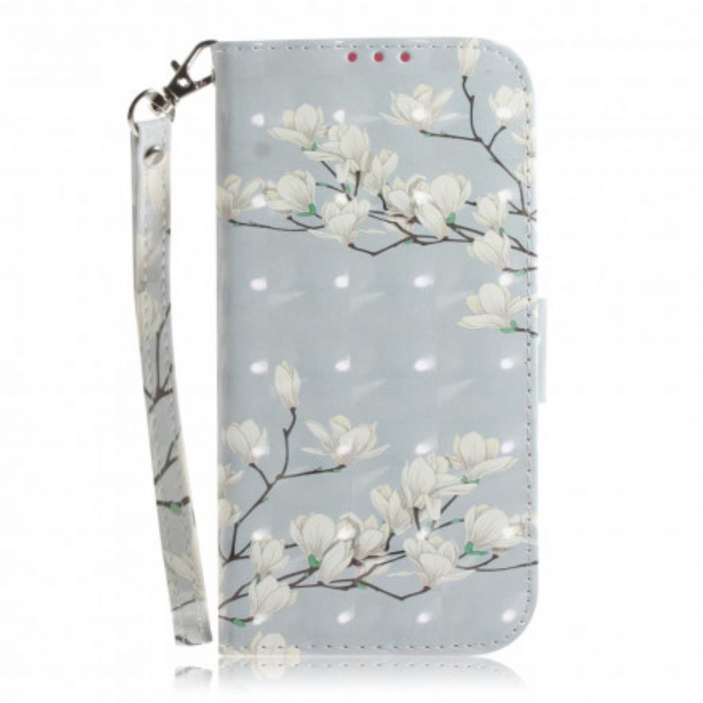 Folio-hoesje voor Moto G9 Play Met Ketting Thong Bloementak