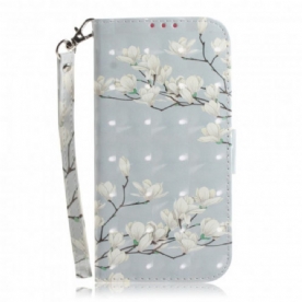 Folio-hoesje voor Moto G9 Play Met Ketting Thong Bloementak