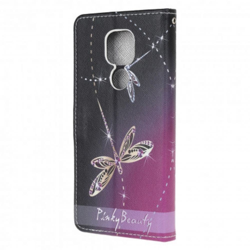 Folio-hoesje voor Moto G9 Play Met Ketting Thong Libellen