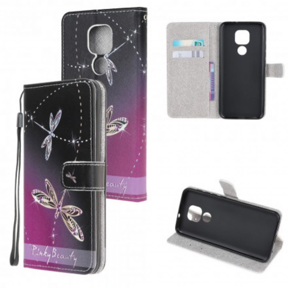 Folio-hoesje voor Moto G9 Play Met Ketting Thong Libellen