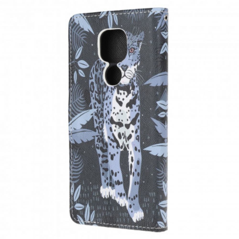 Folio-hoesje voor Moto G9 Play Met Ketting Thong Luipaard