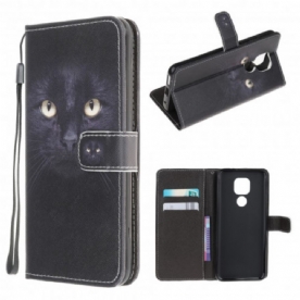 Folio-hoesje voor Moto G9 Play Met Ketting Zwarte Kattenogen Met Riem