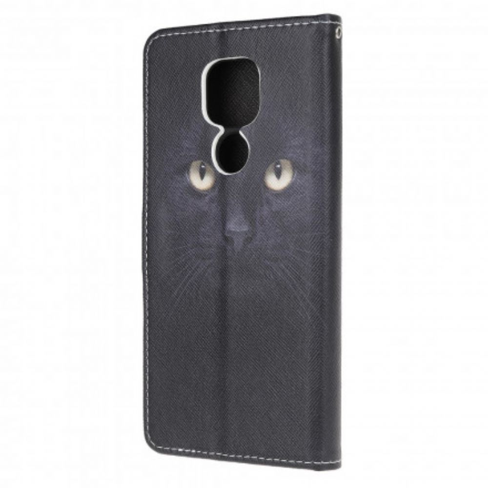 Folio-hoesje voor Moto G9 Play Met Ketting Zwarte Kattenogen Met Riem