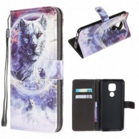 Folio-hoesje voor Moto G9 Play Winterwolf Met Koord