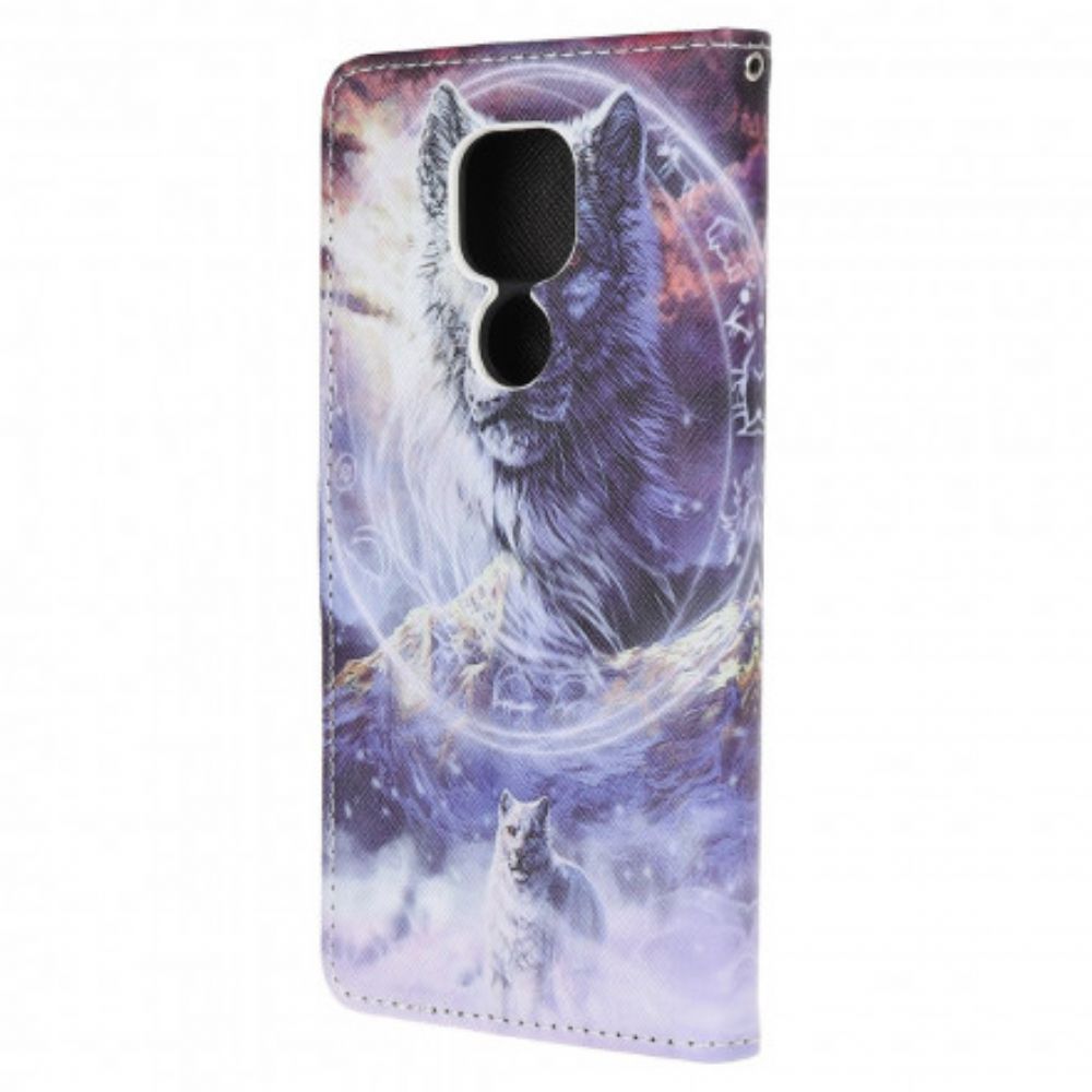 Folio-hoesje voor Moto G9 Play Winterwolf Met Koord