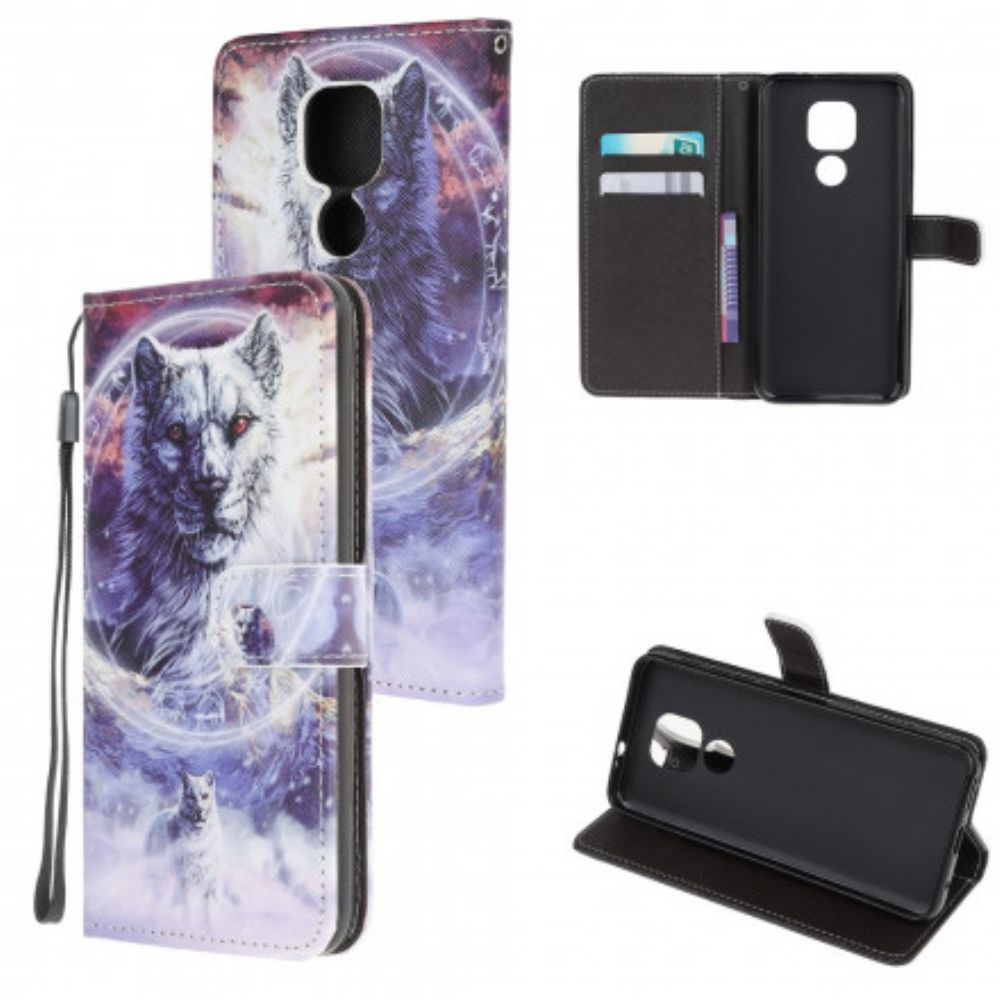 Folio-hoesje voor Moto G9 Play Winterwolf Met Koord