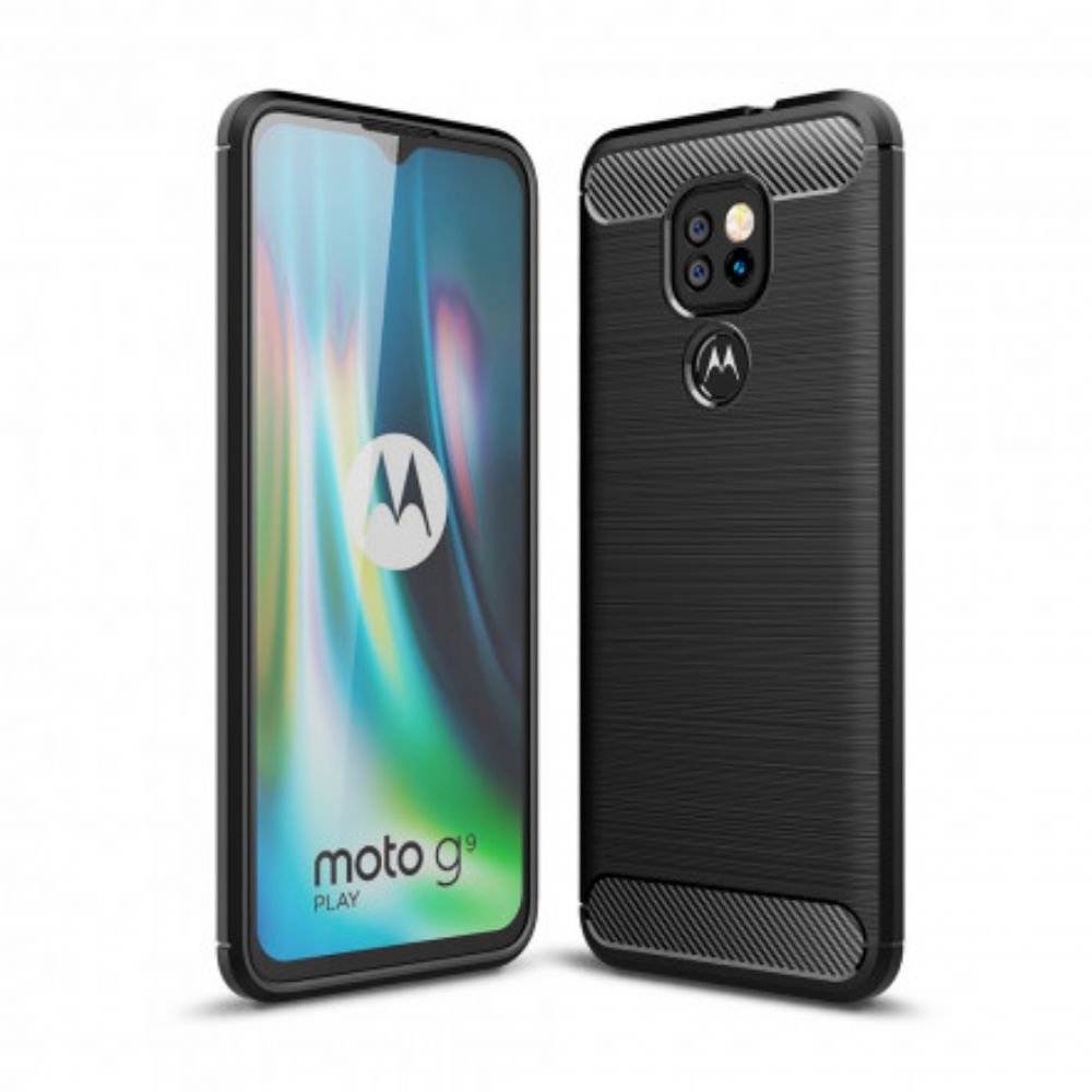 Hoesje voor Moto G9 Play Geborstelde Koolstofvezel