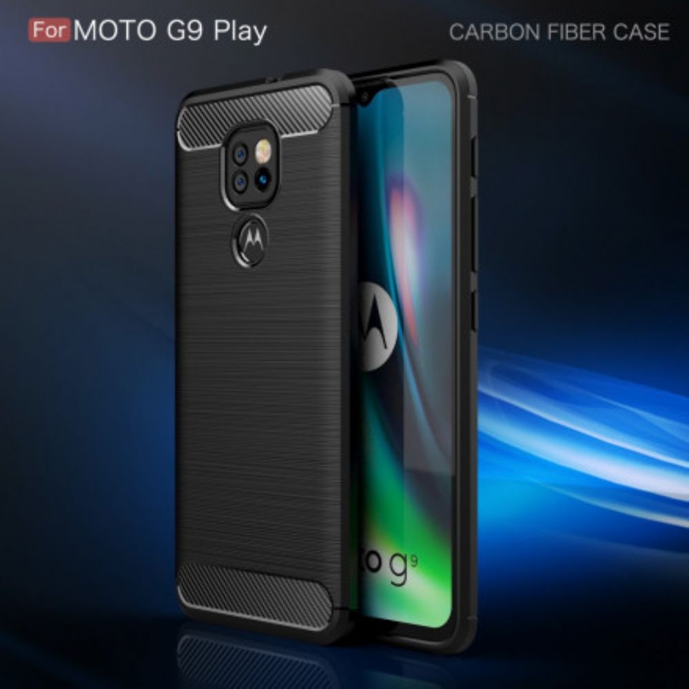 Hoesje voor Moto G9 Play Geborstelde Koolstofvezel