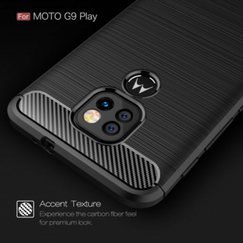 Hoesje voor Moto G9 Play Geborstelde Koolstofvezel