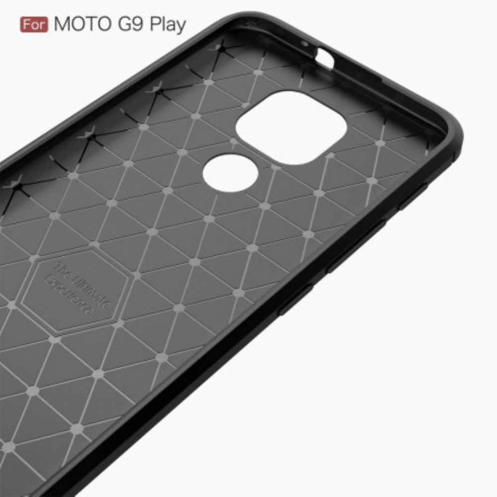 Hoesje voor Moto G9 Play Geborstelde Koolstofvezel