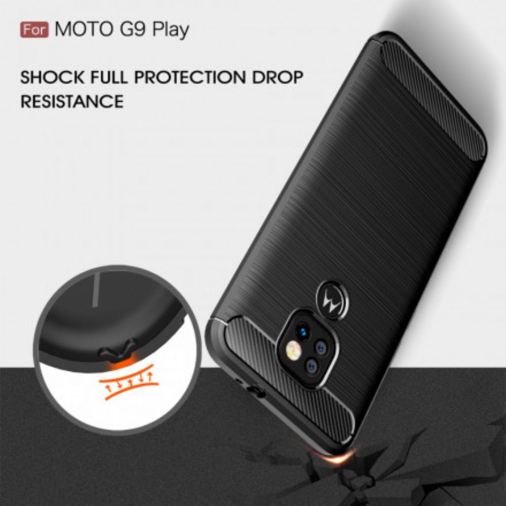 Hoesje voor Moto G9 Play Geborstelde Koolstofvezel