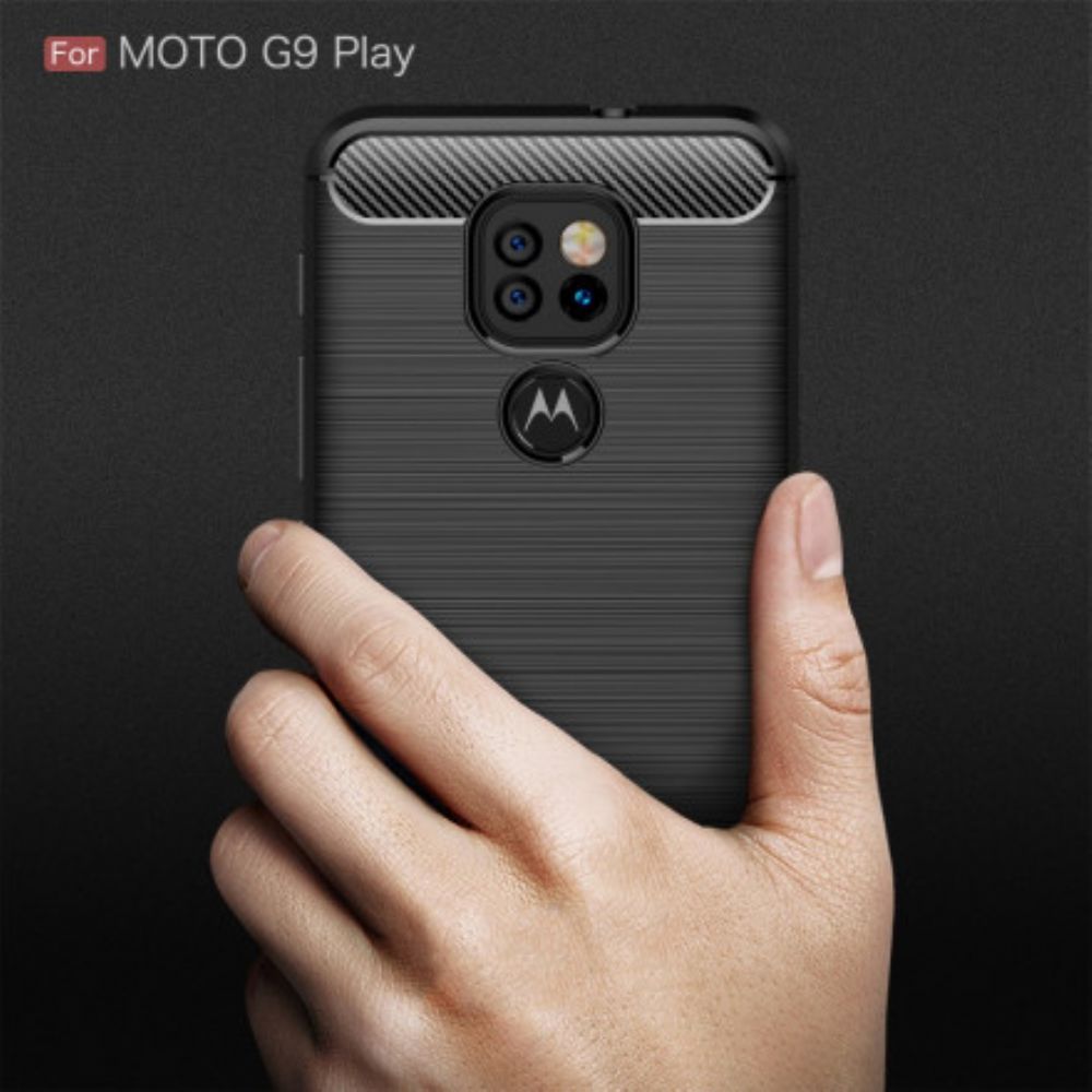 Hoesje voor Moto G9 Play Geborstelde Koolstofvezel