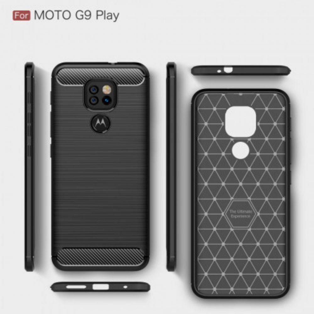 Hoesje voor Moto G9 Play Geborstelde Koolstofvezel