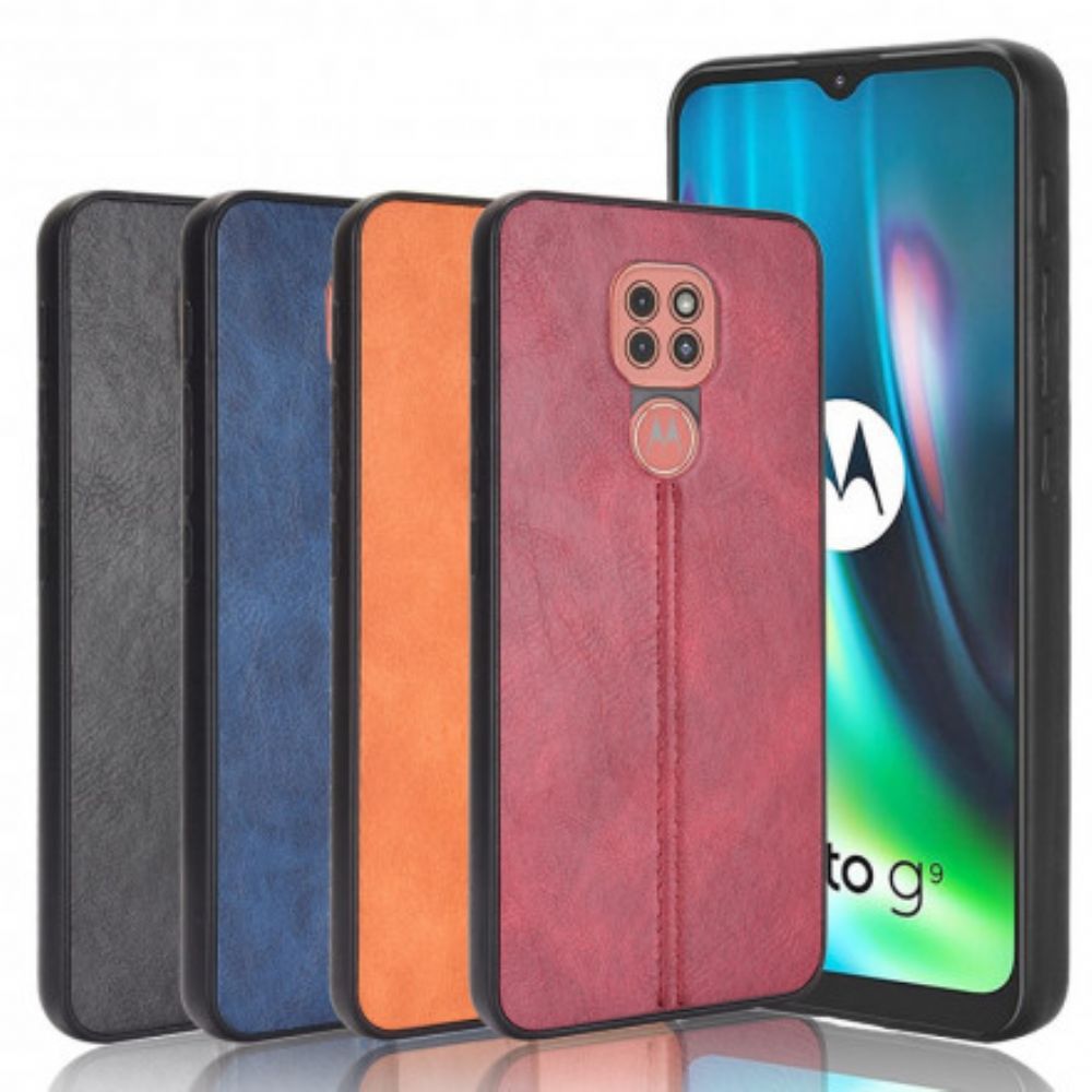 Hoesje voor Moto G9 Play Naad Leereffect