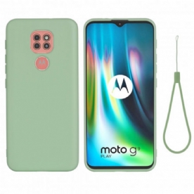 Hoesje voor Moto G9 Play Vloeibaar Siliconenontwerp Met Koord