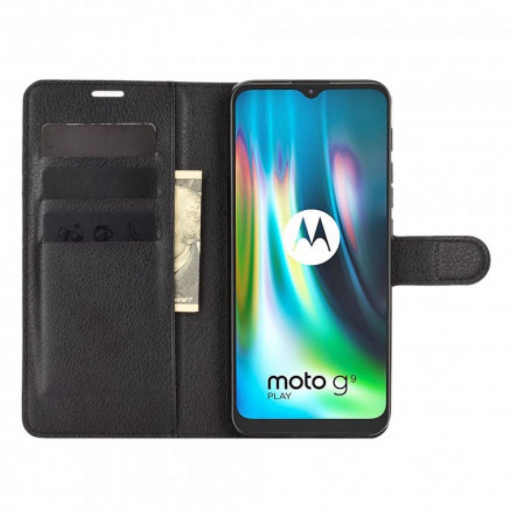 Leren Hoesje voor Moto G9 Play Klassiek Lychee-effect