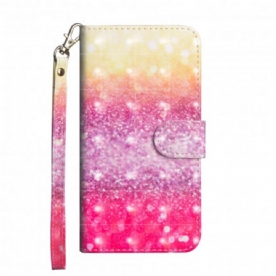 Leren Hoesje voor Moto G9 Play Magenta Glitterverloop