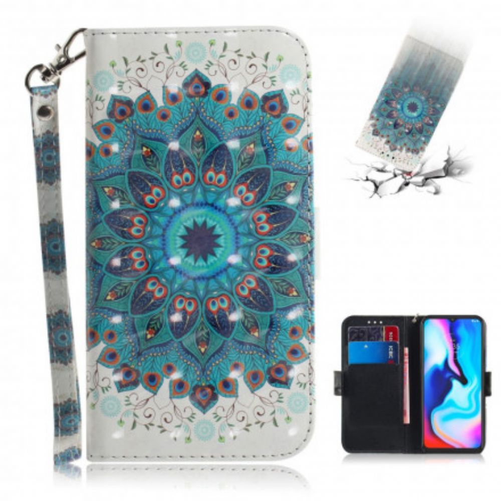 Leren Hoesje voor Moto G9 Play Met Ketting Meesterlijke Mandala Met Bandjes