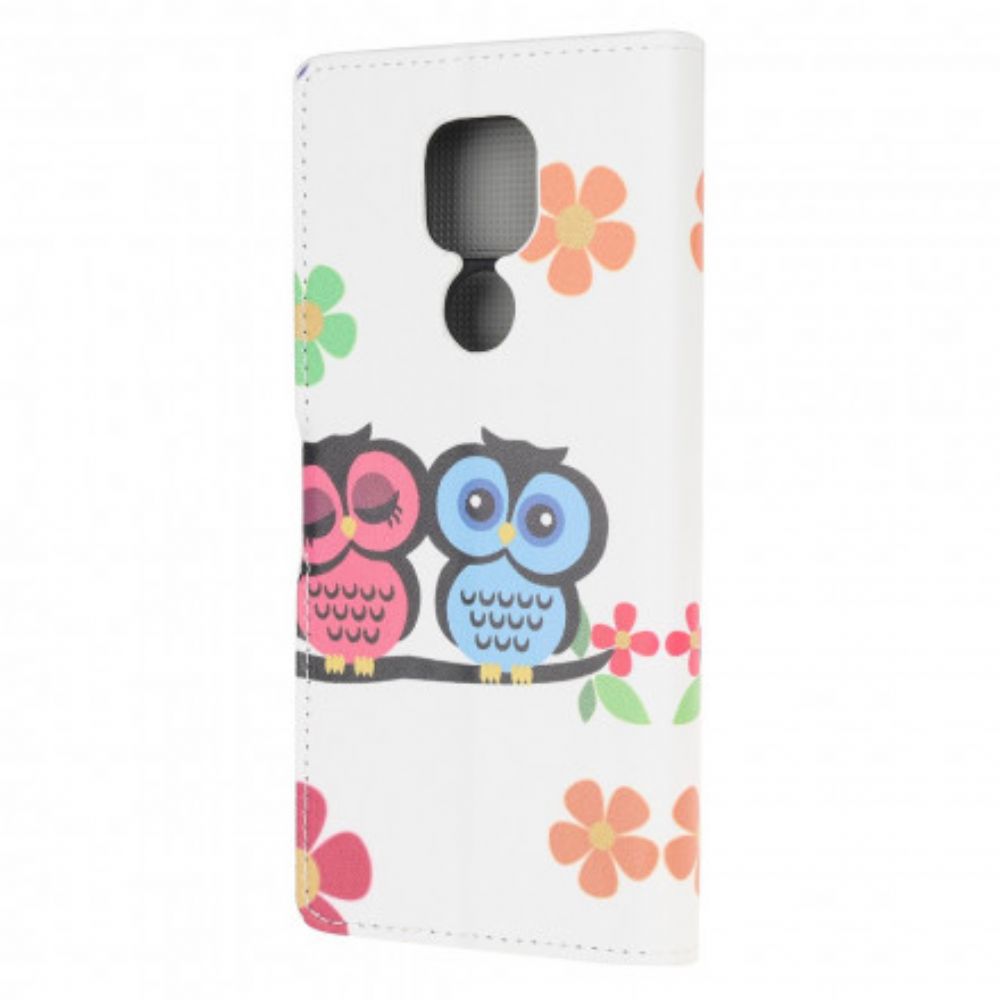 Leren Hoesje voor Moto G9 Play Paar Uilen