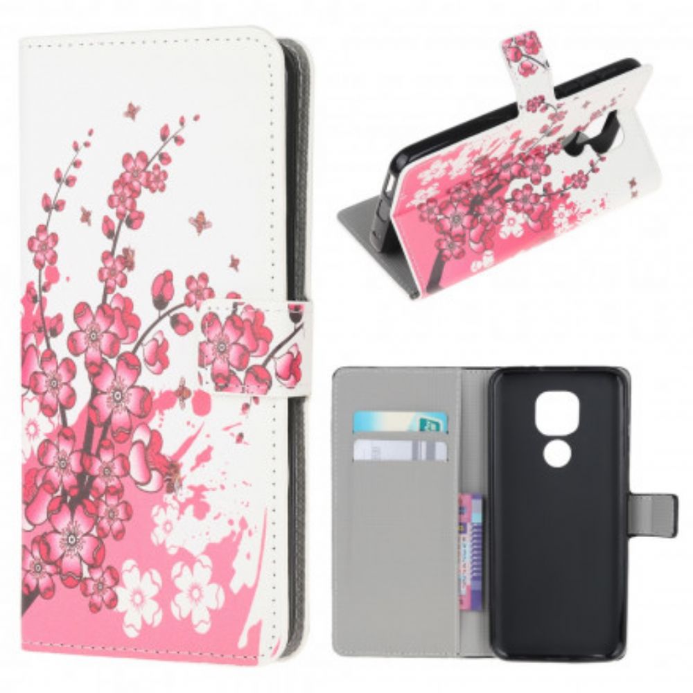 Leren Hoesje voor Moto G9 Play Tropische Bloemen