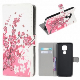 Leren Hoesje voor Moto G9 Play Tropische Bloemen