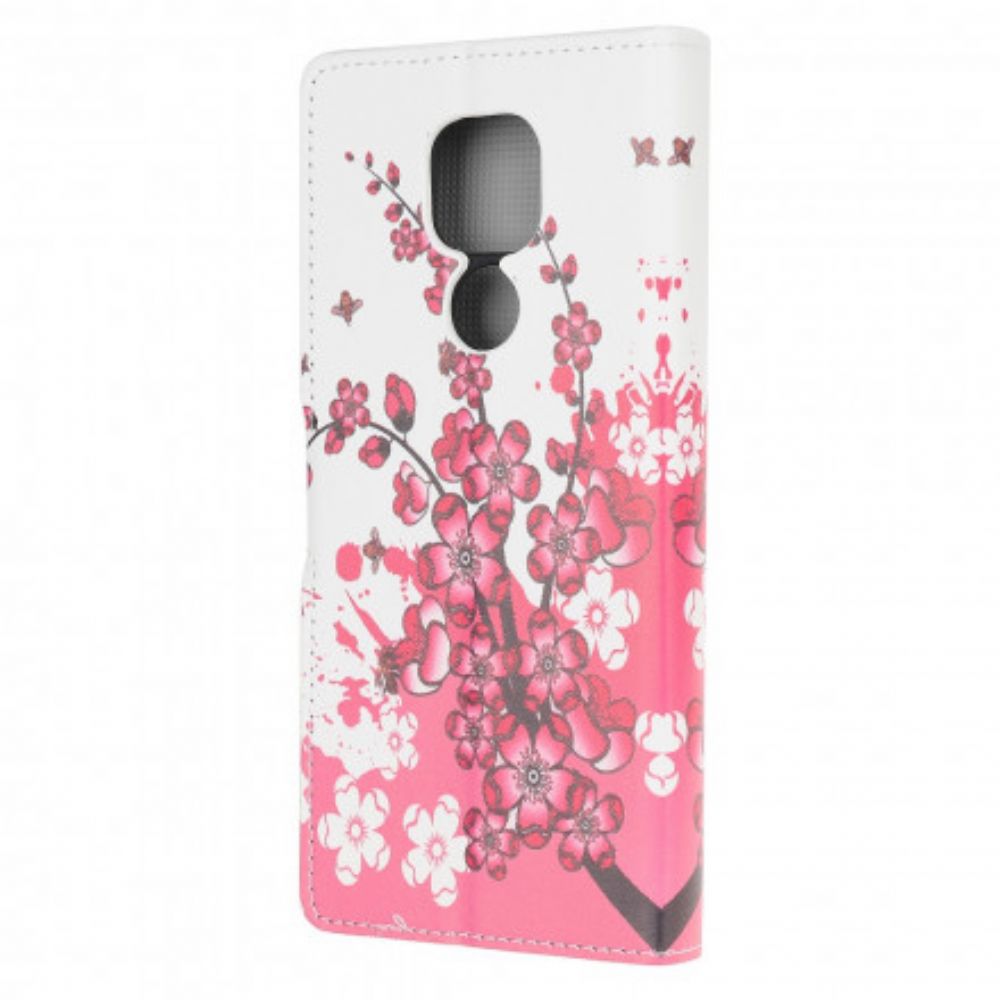 Leren Hoesje voor Moto G9 Play Tropische Bloemen