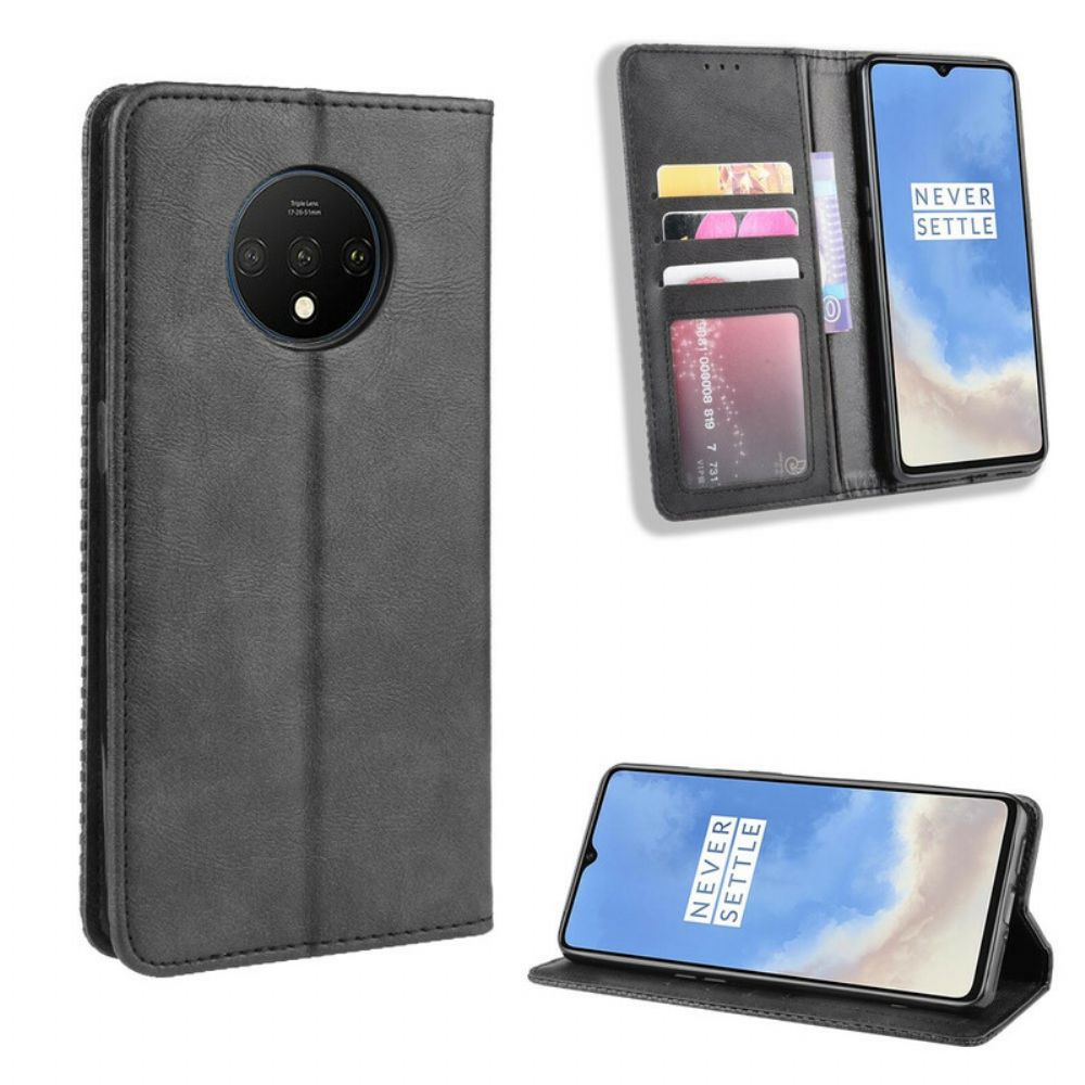 Bescherming Hoesje voor OnePlus 7T Folio-hoesje Vintage Gestileerd Leereffect