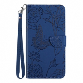 Leren Hoesje voor Xiaomi 13 Vlinders En Lanyard